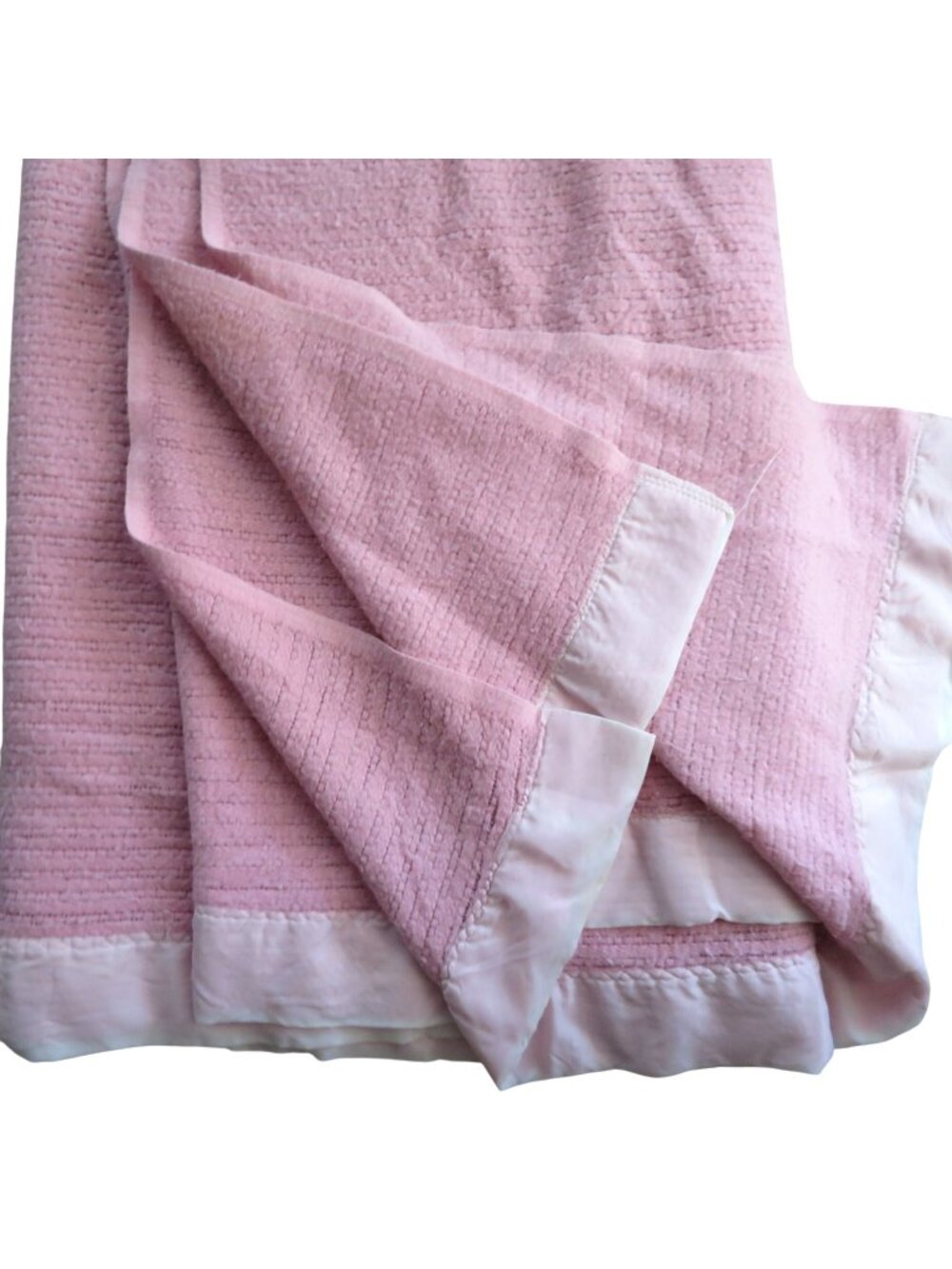 Vintage Pink Acrylic Blanket Satin Trim - Made in USA 76" X 85" Soft Durable